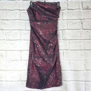 David Meister Cocktail Dress sequin strapless short Womens Size 4 black maroon
